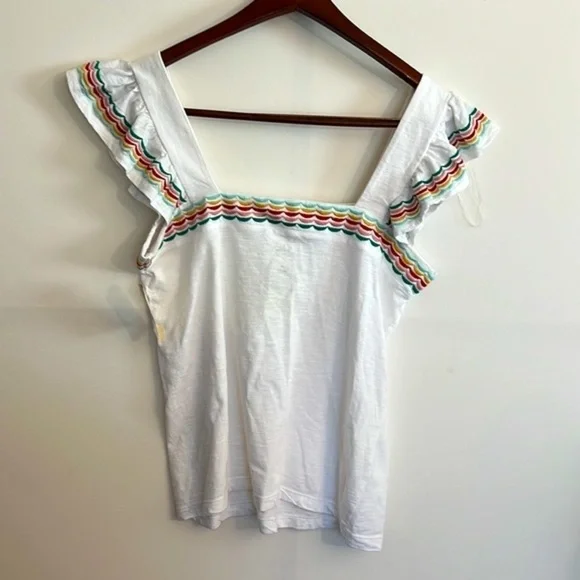 ST. John’s Bay white square neck multi- color edge ruffle sleeve tank size M NWT - Picture 4 of 12